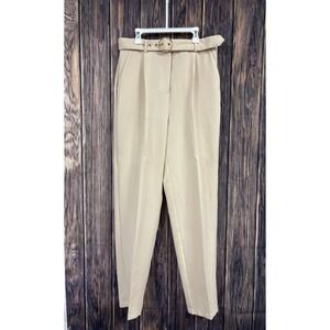 Haute Monde Women Beige Casual Pant L with Waistband and Belt for Stylish Comfo